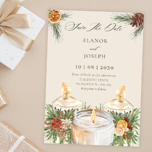 Watercolor floral leaves candles wedding christmas invitation