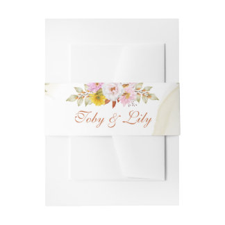 Watercolor Floral Leaves Invitation Belly Band