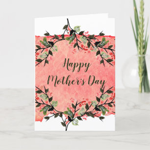 Watercolor Floral & Leaves Pink Mother's Day Holiday Card