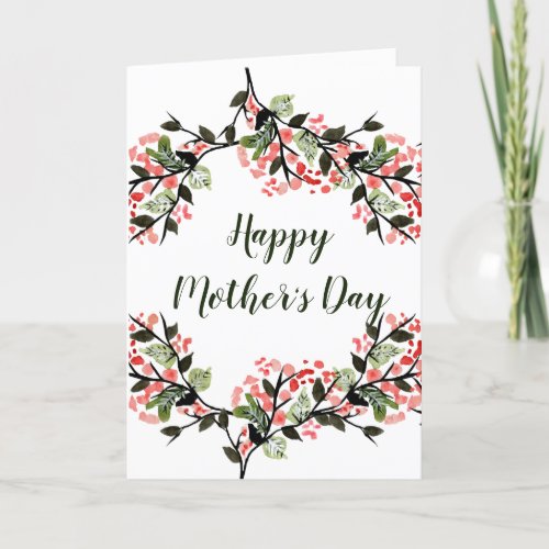 Watercolor Floral  Leaves Rose Green Mothers Day Holiday Card