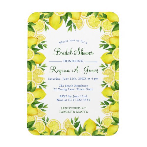Watercolor Floral lemon fruit seamless border Magnet