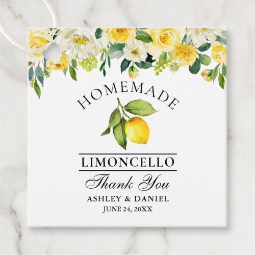 Watercolor Floral Lemon Limoncello Square Favor Tags