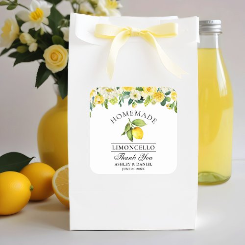 Watercolor Floral Lemon Limoncello Wedding Square Sticker
