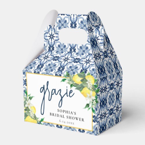 Watercolor Floral Lemon Positano Blue Tile  Favor Boxes