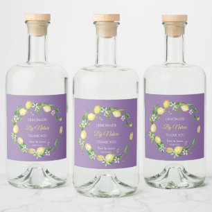 Watercolor Floral Lemon Violet color Liquor Bottle Label