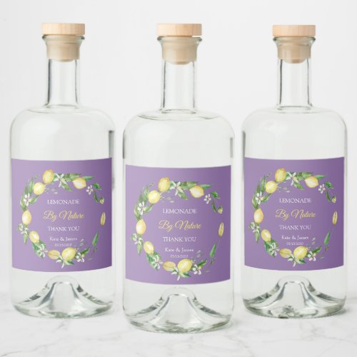 Watercolor  Floral Lemon Violet color Liquor Bottle Label