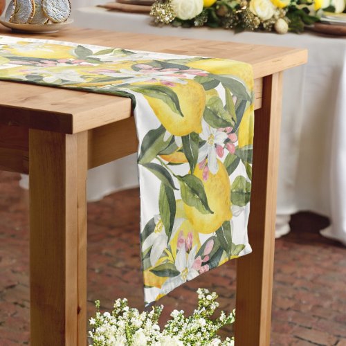 Watercolor Floral Lemon Wedding or Bridal Shower Medium Table Runner