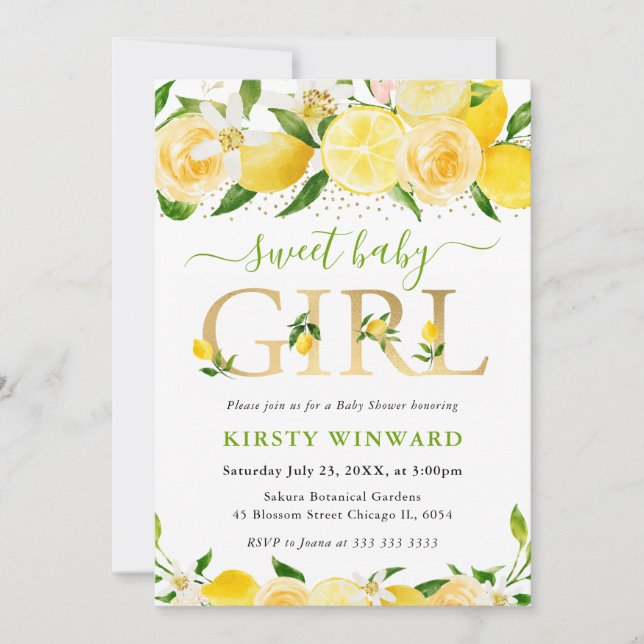 Watercolor Floral Lemons Baby Shower Invitation (Front)