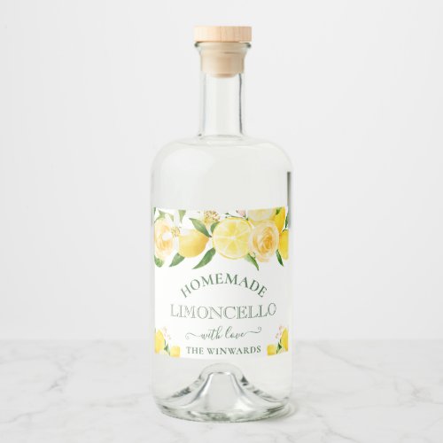Watercolor Floral Lemons Homemade Limoncello Liquor Bottle Label