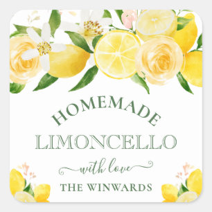 Watercolor Floral Lemons Homemade Limoncello Square Sticker