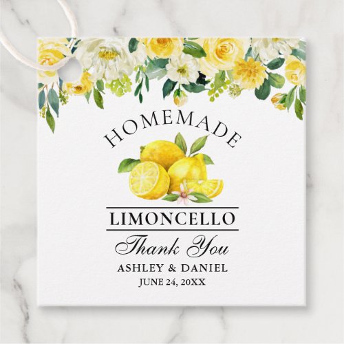 Watercolor Floral Lemons Limoncello Square Favor Tags