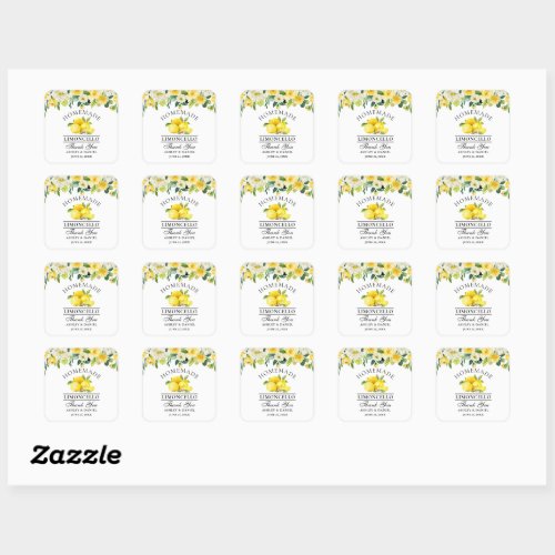 Watercolor Floral Lemons Limoncello Wedding Small Square Sticker