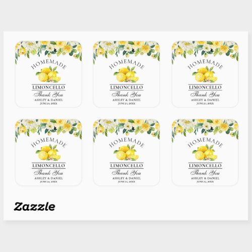 Watercolor Floral Lemons Limoncello Wedding Square Sticker