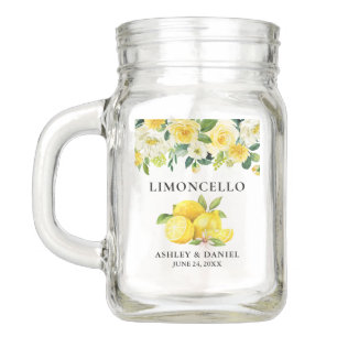 Watercolor Floral Lemons Wedding Limoncello Mason Jar