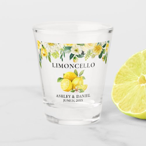 Watercolor Floral Lemons Wedding Limoncello Shot Glass