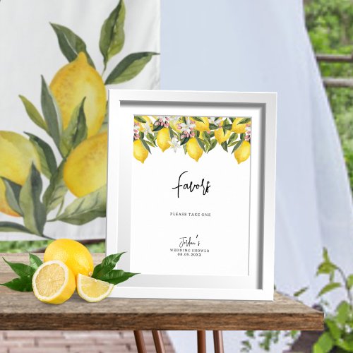 Watercolor Floral Lemons Wedding Shower Favors Poster