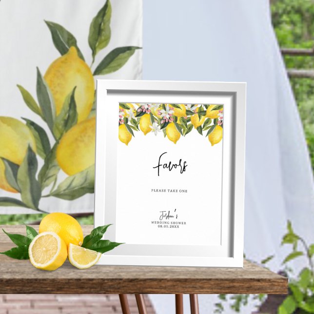 Watercolor Floral Lemons Wedding Shower Favors Poster (Creator Uploaded)