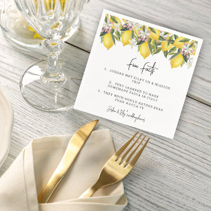 Watercolor Floral Lemons Wedding Shower Fun Facts Napkins