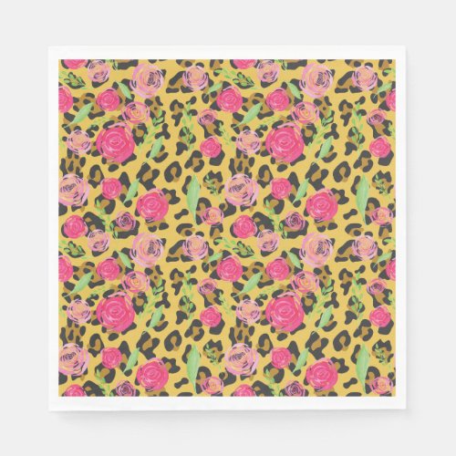 Watercolor Floral Leopard Animal Print Napkins