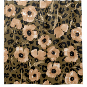 Watercolor Floral Leopard: Endless Pattern Shower Curtain