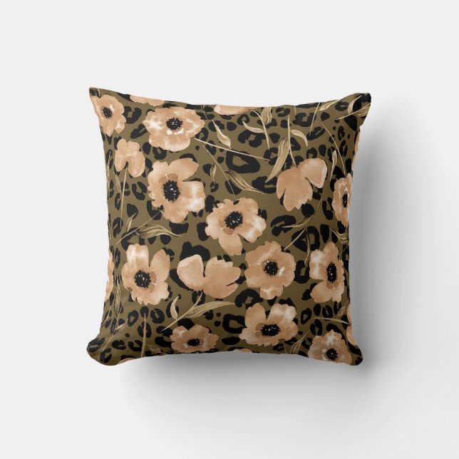 Watercolor Floral Leopard: Endless Pattern Throw Pillow (Front)