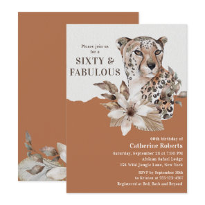 Watercolor Floral Leopard Sixty 60th Birthday Invitation