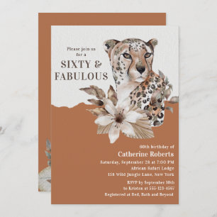 Watercolor Floral Leopard Sixty 60th Birthday Invitation