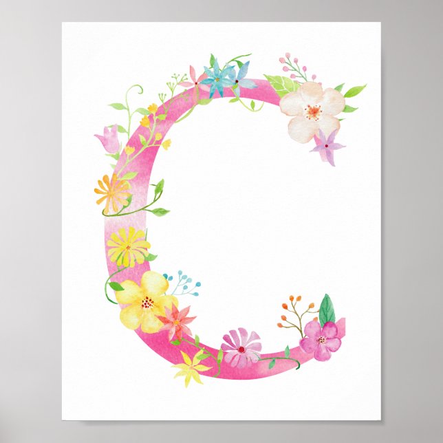 Watercolor Floral Letter C Poster (Front)