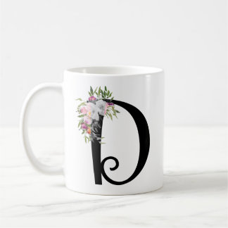 Watercolor Floral Letter D, Monogram Art Mug