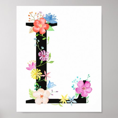 Watercolor Floral Letter L Poster