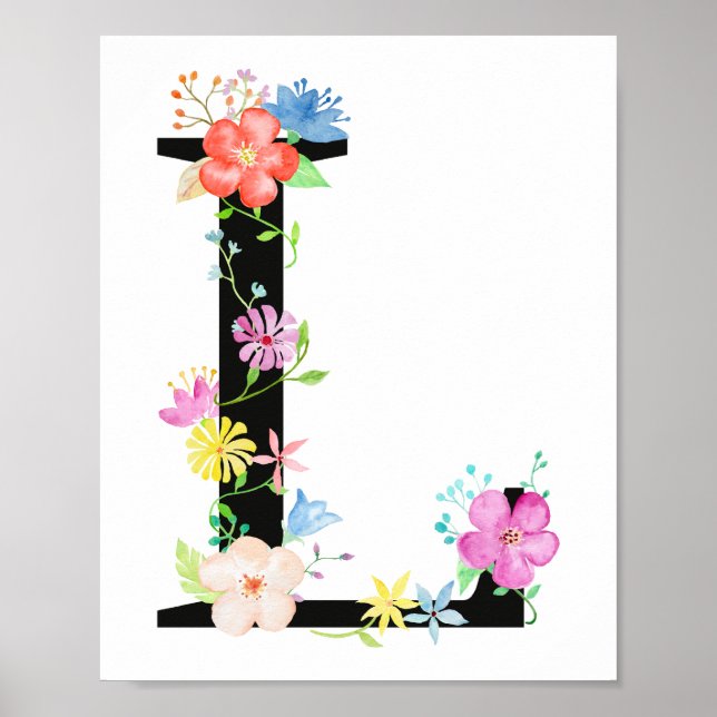 Watercolor Floral Letter L Poster (Front)