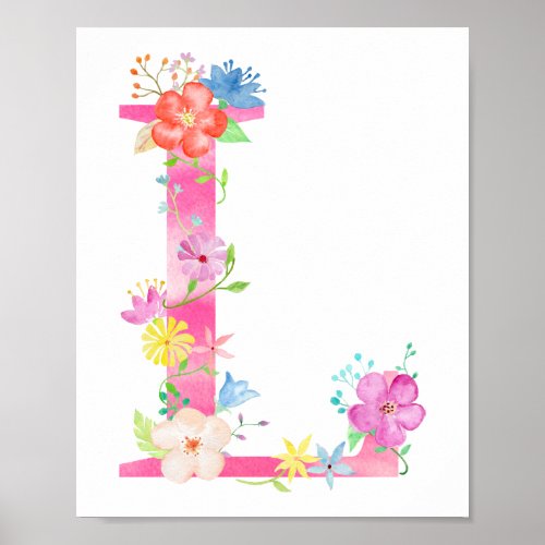 Watercolor Floral Letter L Poster