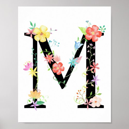 Watercolor Floral Letter M Poster