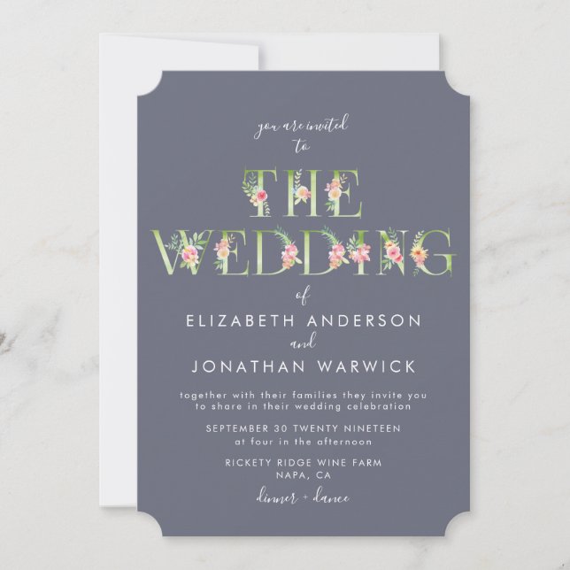 Watercolor Floral Letters Wedding Invitation (Front)