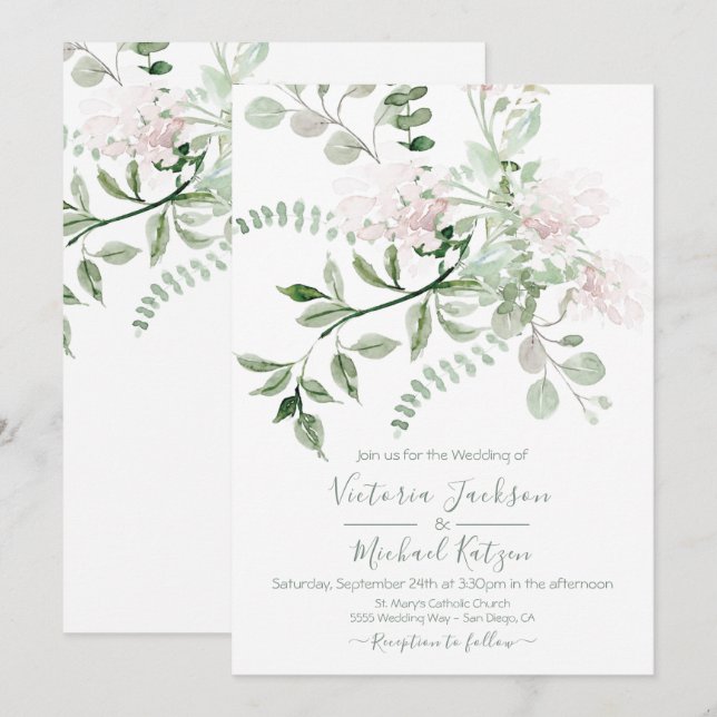 Watercolor Floral Light & Airy Wedding Invitation (Front/Back)