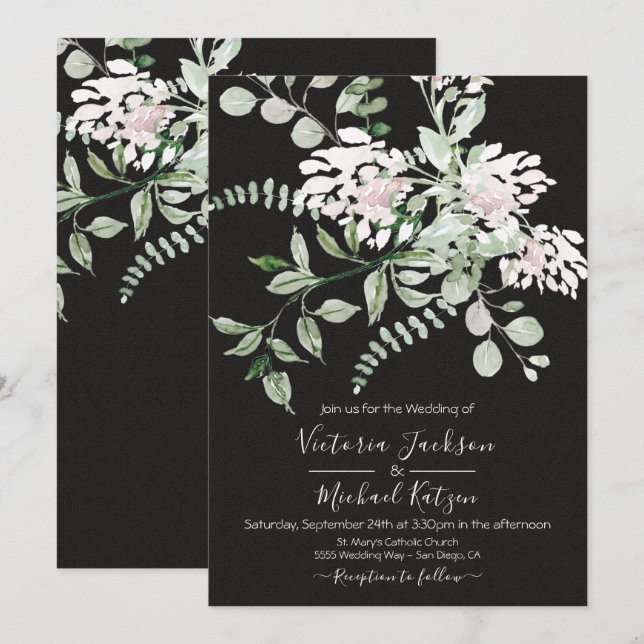 Watercolor Floral Light & Airy Wedding Invitation (Front/Back)