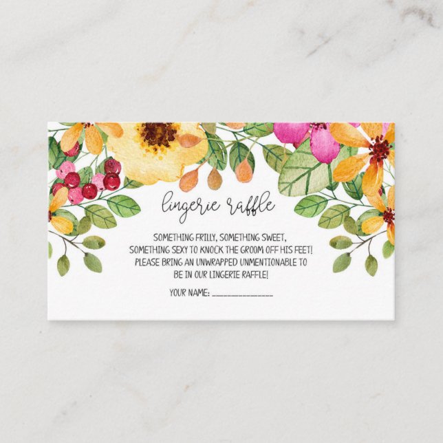 Watercolor Floral Lingerie Raffle Card (Front)