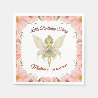 Watercolor Floral Little Fairy Birthday Napkins