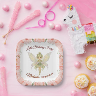 Watercolor Floral Little Fairy Birthday Paper Plates