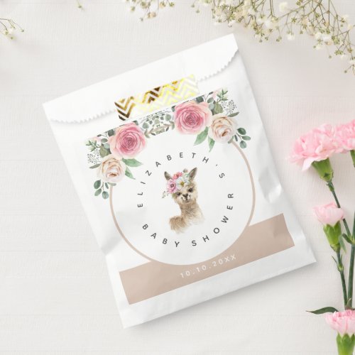 Watercolor Floral Llama Gender Neutral Baby Shower Favor Bag