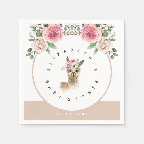 Watercolor Floral Llama Gender Neutral Baby Shower Napkins