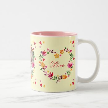 Watercolor Floral Love Heart Wreaths Photo Two-tone Coffee Mug by JK_Graphics at Zazzle