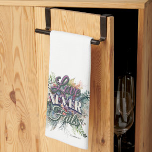 Watercolor Floral Love Never Fails Scripture Kitchen Towel