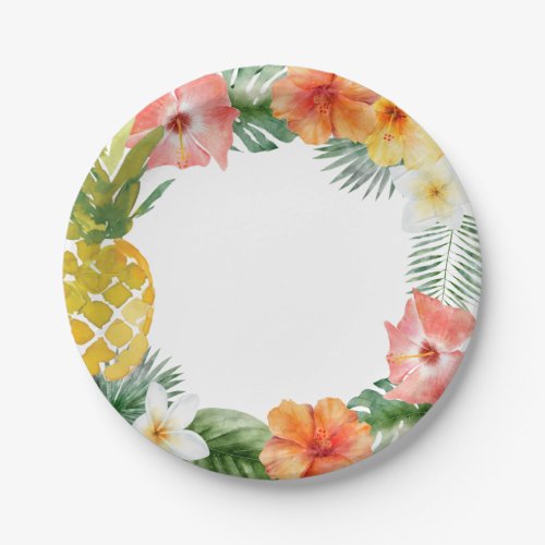 Watercolor Floral Luau Birthday Paper Plates