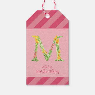 Watercolor Floral 'M' Monogram Favor Tag