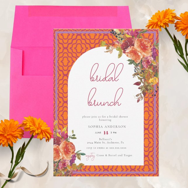 Watercolor Floral Magenta Fuchsia Bridal Brunch Invitation (Creator Uploaded)