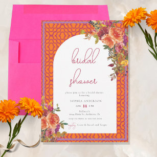 Watercolor Floral Magenta Fuchsia Bridal Shower  Invitation