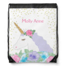 Watercolor Floral Magical Unicorn Back to School Drawstring Bag Watercolor Floral Magical Unicorn Back to School Drawstring Bag