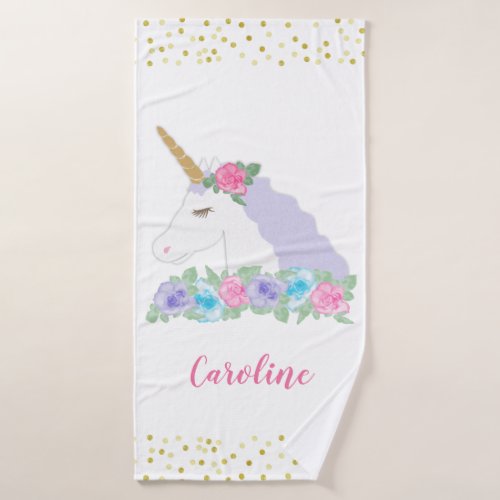 Watercolor Floral Magical Unicorn Bath Towel