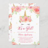Watercolor Floral Magical Unicorn Girl Baby Shower Invitation (Front/Back)